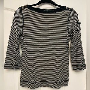 Lauren Ralph Lauren Black and White Striped Shirt Top‎ size M